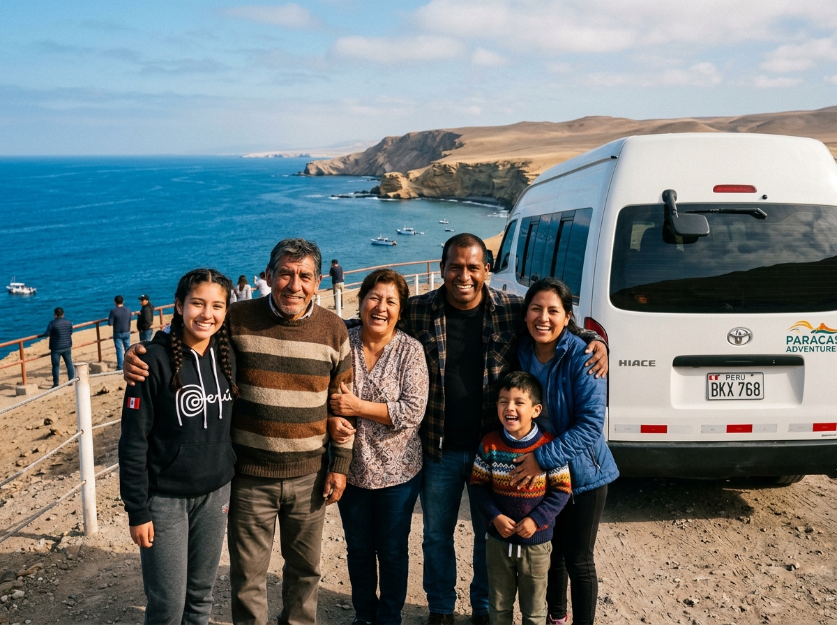 Familia en tour privado con van en Paracas